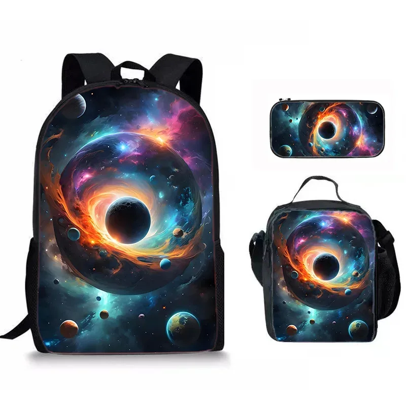 sacs de voyage pour étudiants, sac à dos pour ordinateur portable, sac à déjeuner, trousse à crayons, imprimé 3d hip hop youthful novelty space planet, 3 pièces/ensemble