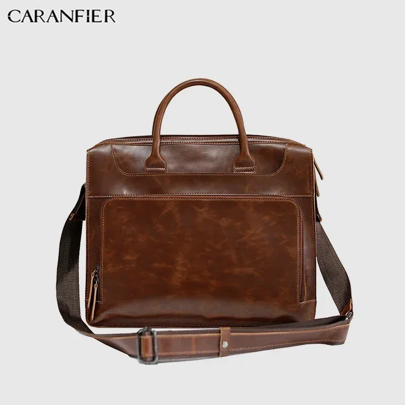caranfier hommes porte-documents voyage sac à bandoulière en cuir pu loisirs grande capacité sacs pour ordinateur portable affaires luxe crazy horse sacs à main