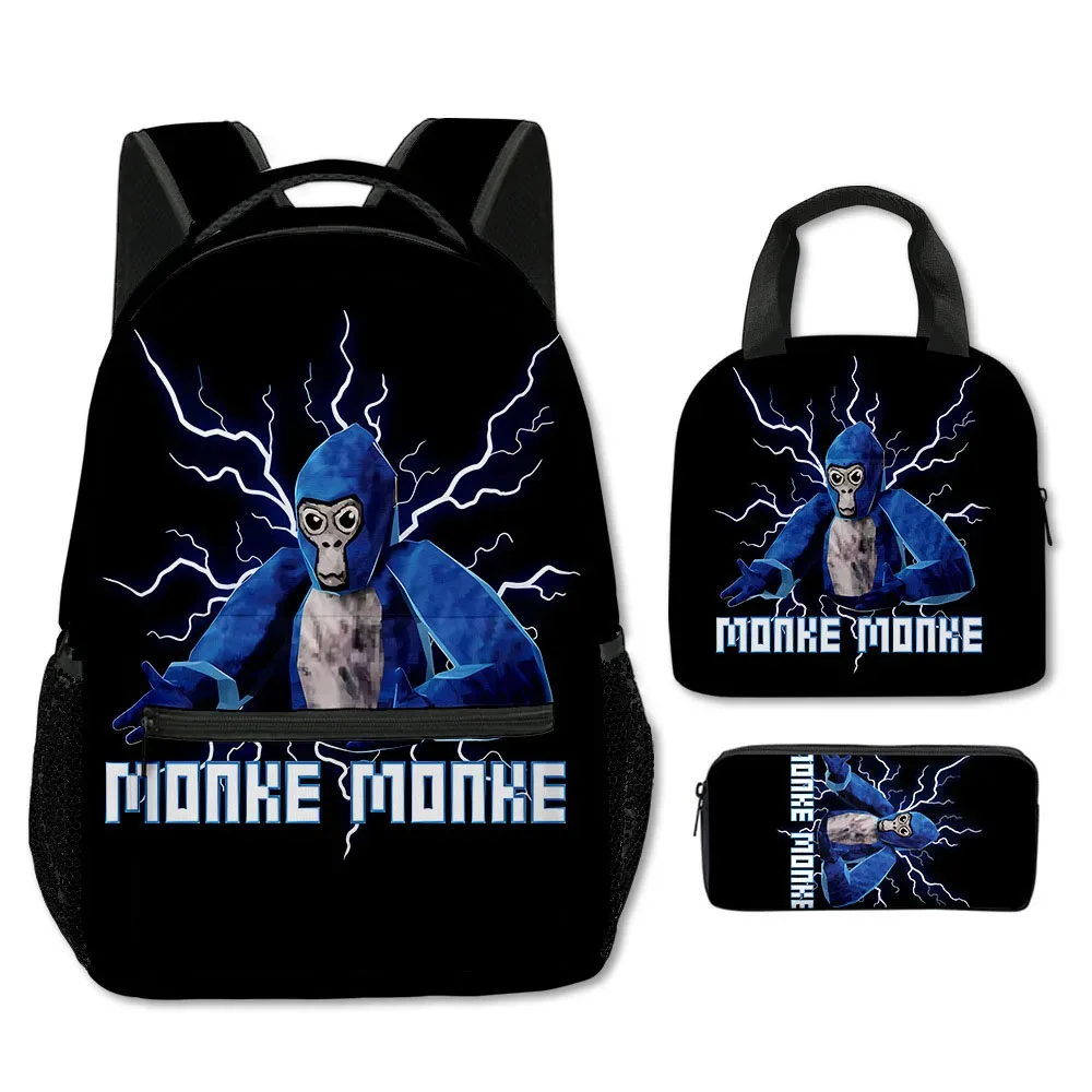 mode nouveauté cool nouveauté gorille tag impression 3d 3 pièces/ensemble étudiant sacs d'école sac à dos pour ordinateur portable bandoulière sac à déjeuner porte-crayon