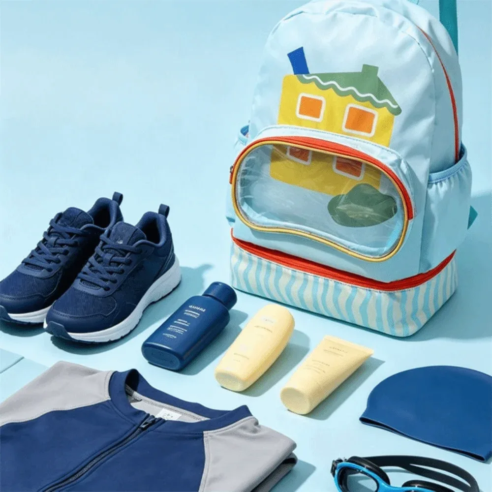 sac de rangement étanche pour la natation, design cartoon, séparation humide/sèche, sac à dos de natation à double bretelle avec compartiment à chaussures