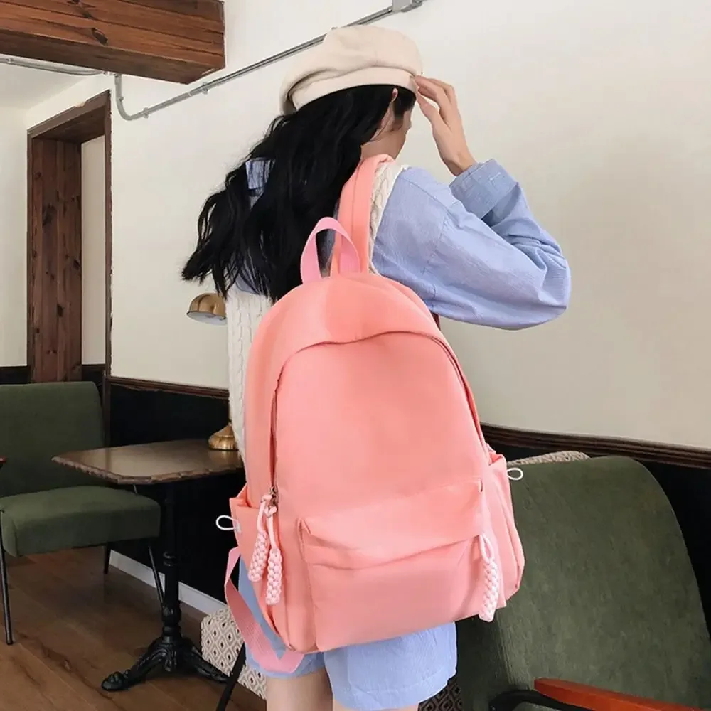 Sac à bandoulière d'école en Nylon Portable, sac à dos réglable de grande capacité, sacs d'école de voyage de couleur unie pour étudiants adolescentes