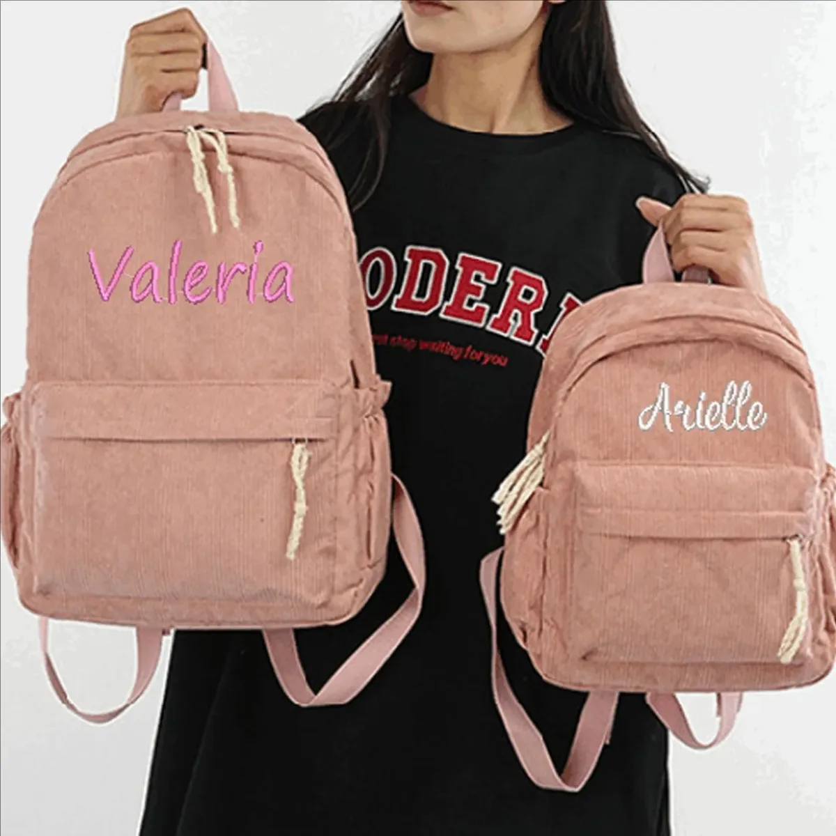 Cartable personnalisé 2025 nouvelle mode velours côtelé fermeture éclair lisse nom Unique personnalisé grande capacité sac à dos de voyage sac à dos de randonnée