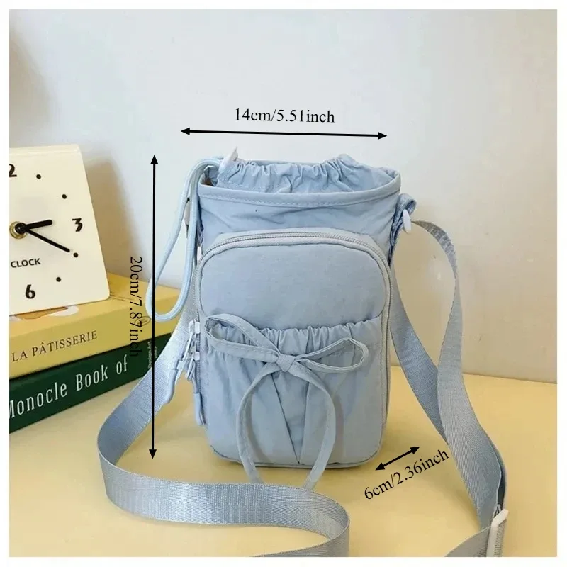 sac bandoulière d'été léger en nylon avec cordon de serrage et nœud, multi-poches, sangle réglable, pochette de rangement pour pièces de monnaie et clés, idéal pour l'extérieur (1 pièce)