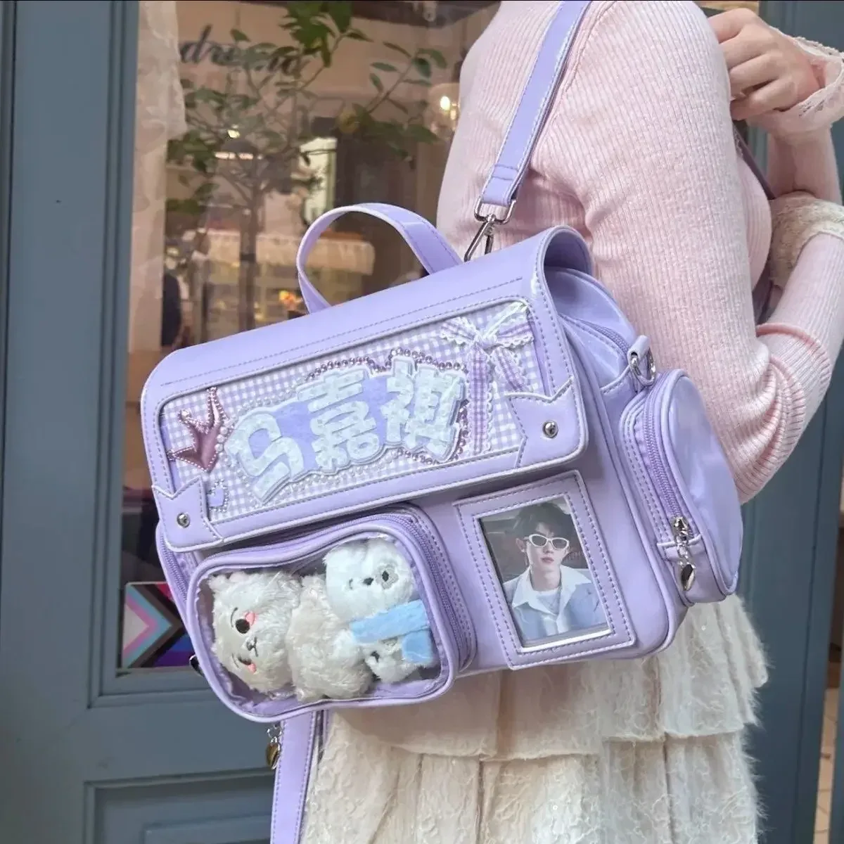 nouveau lolita fille mignon ita sacs à dos sac transparent y2k grande capacité sac à bandoulière doux bricolage badge affichage sac à bandoulière décontracté