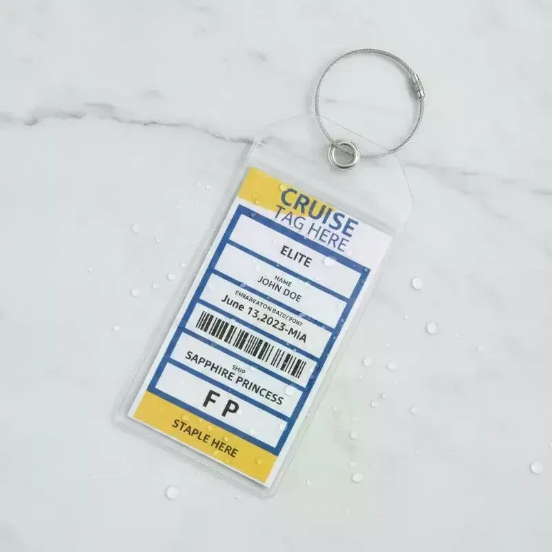 Étiquette de bagage multifonctionnelle pour bateau de croisière, boucles en fil d'acier, porte-carte d'identité vertical en PVC transparent, étanche, étiquette de voyage, 5 pièces