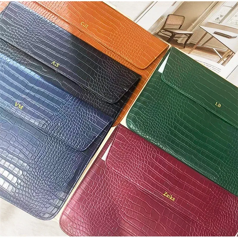 housse pour ordinateur portable avec initiales personnalisées gratuites pour macbook air 13, 13.3, 15.4, retina, unisexe, enveloppe en cuir, pochette pour ordinateur portable