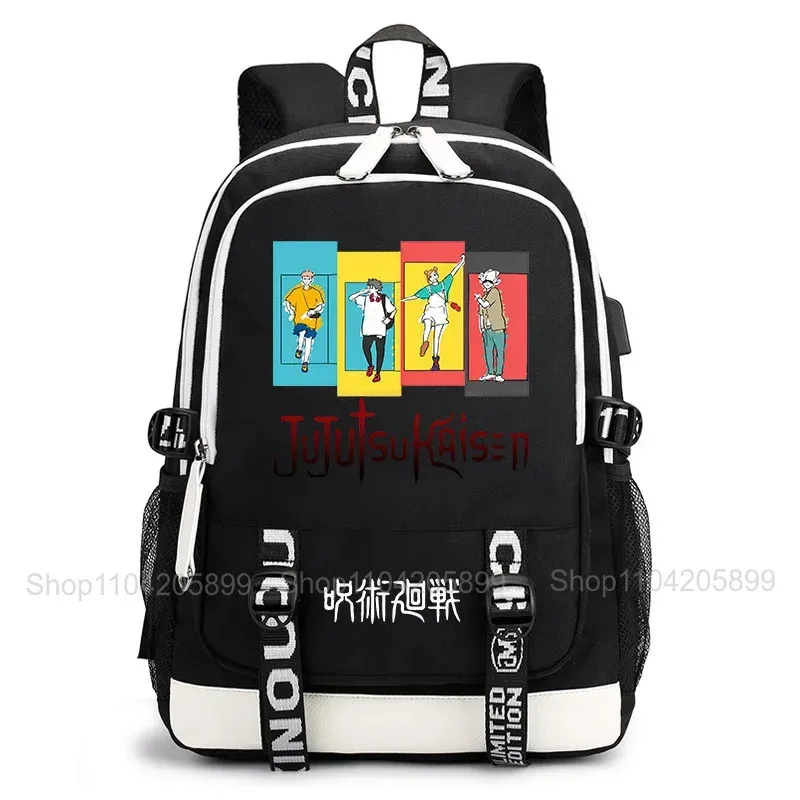 sac à dos jujutsu kaisen, anime satoru gojo itadori yuji, sac d'école pour étudiants, grande capacité, port de chargement usb, sac à dos de voyage