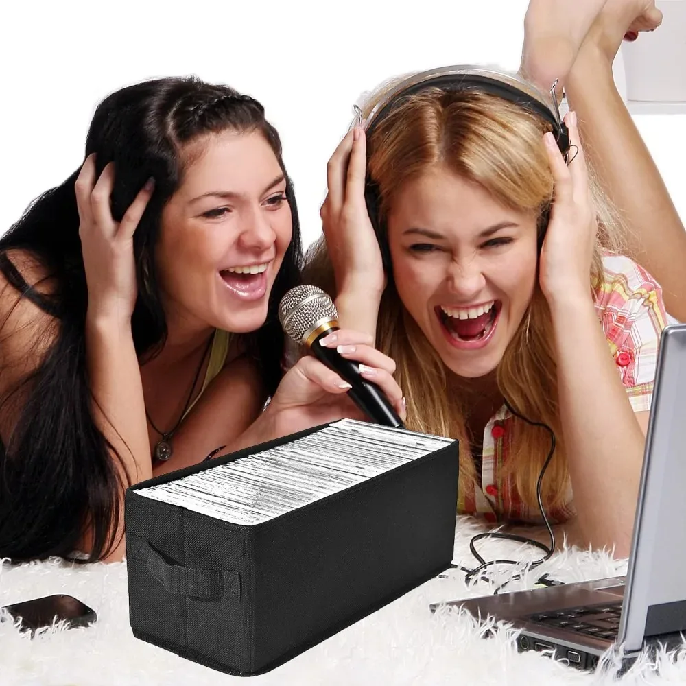 boîte de rangement pliable pour cd et dvd avec couvercle, organiseur de médias, conteneur en tissu non tissé pour jeux vidéo, livres, vêtements, armoires