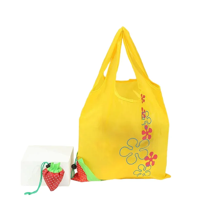 sac fourre-tout pliable en forme de fraise, sac à bandoulière de shopping créatif, sac de rangement portable écologique en polyester