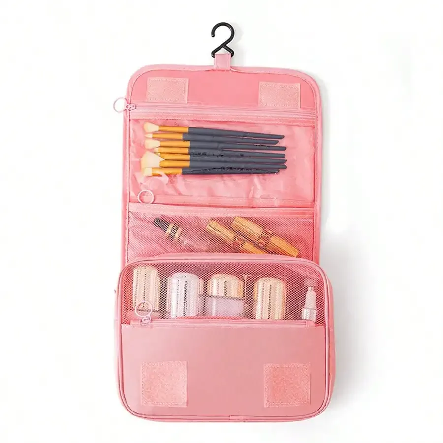 trousse de toilette de voyage de style coréen, trousse de maquillage, sac à crochet, sac de rangement multifonctionnel universel de grande capacité avec séparation sec/humide.
