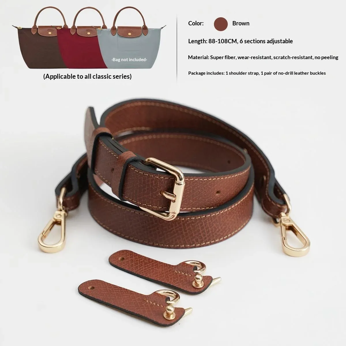bandoulière en cuir pour sac longchamp s/m, kit de conversion de bandoulière en cuir durable pour sacs bandoulière pour femmes