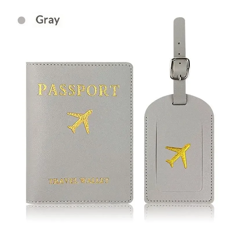 lot de 2 : housse de passeport en pu et étiquette de bagage d'identification pour valise, porte-nom, adresse et passeport