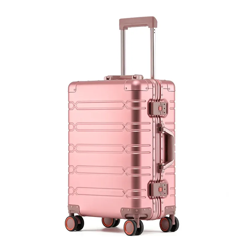 sushimu valise trolley en alliage d'aluminium-magnésium, roue tournante, valise en alliage d'aluminium, boîte, valise d'embarquement par mot de passe