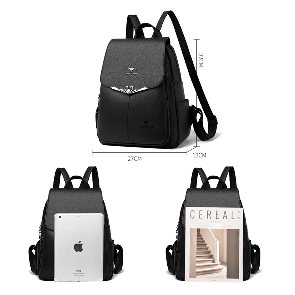 sac à dos en cuir pu pour femme, grande capacité, sac à dos de voyage pour femme, sac à dos pour ordinateur portable pour femme, sacs d'école, créateur de luxe, mode