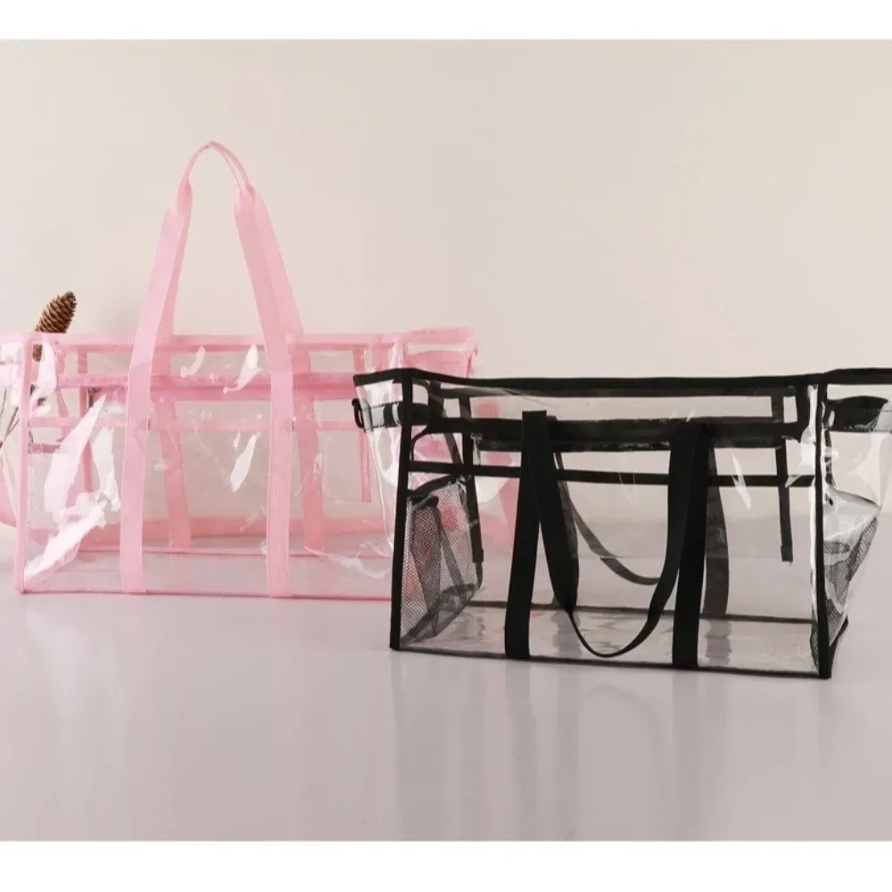 sac bandoulière transparent grande capacité, sac de toilette imperméable en pvc, sac de plage et de natation léger et surdimensionné