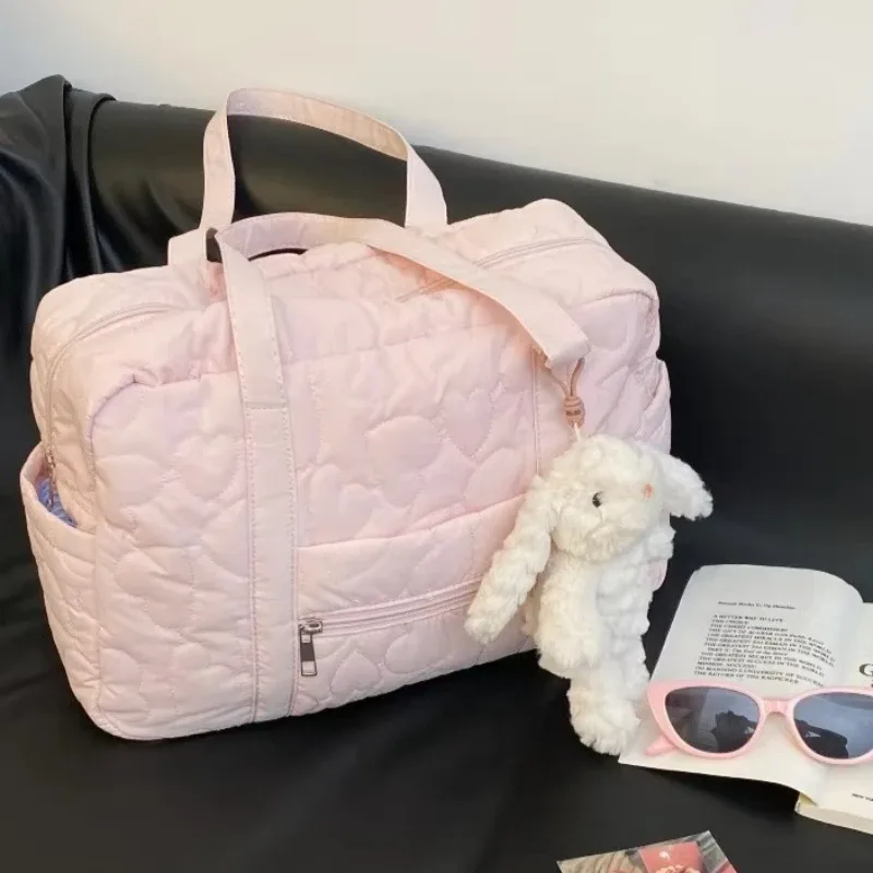 Sac de voyage décontracté à porter sous le bras, style coréen, couleur unie, sac fourre-tout pour maman, sacs de rangement de voyage en forme de cœur pour femmes