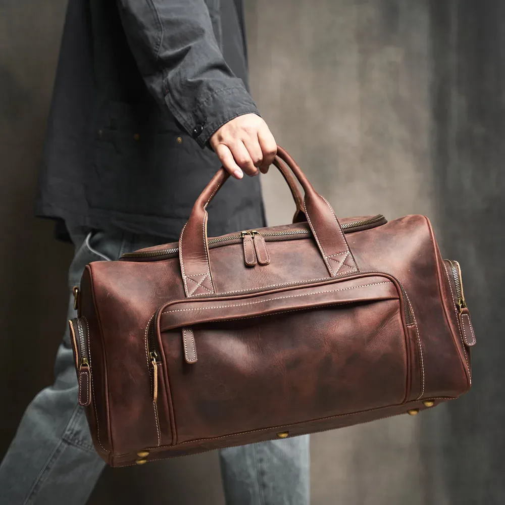 nupugoo-sac de voyage en cuir véritable pour homme, bagage à main vintage, sac boston, sac de sport, grande capacité, sac initié pour lapto 16"