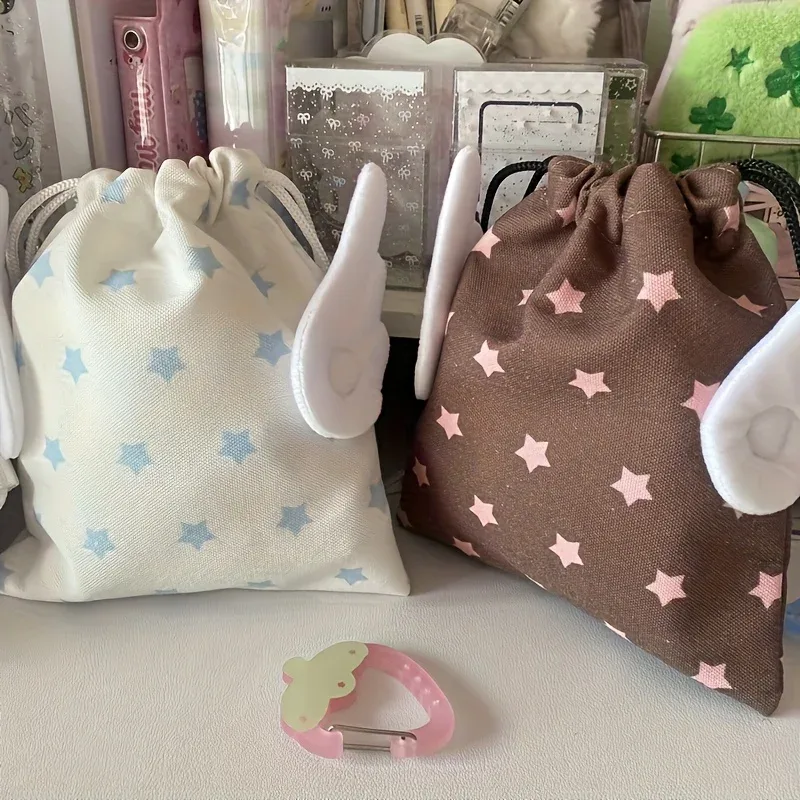 sac de rangement en forme d'étoile pour bijoux et papeterie, sac organisateur à cordon, pochette de rangement portable
