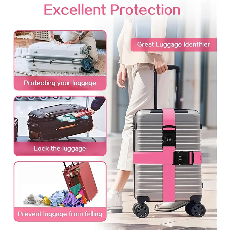 ensemble de 2 sangles de bagages anti-explosion à haute élasticité avec boucle à combinaison à trois chiffres,