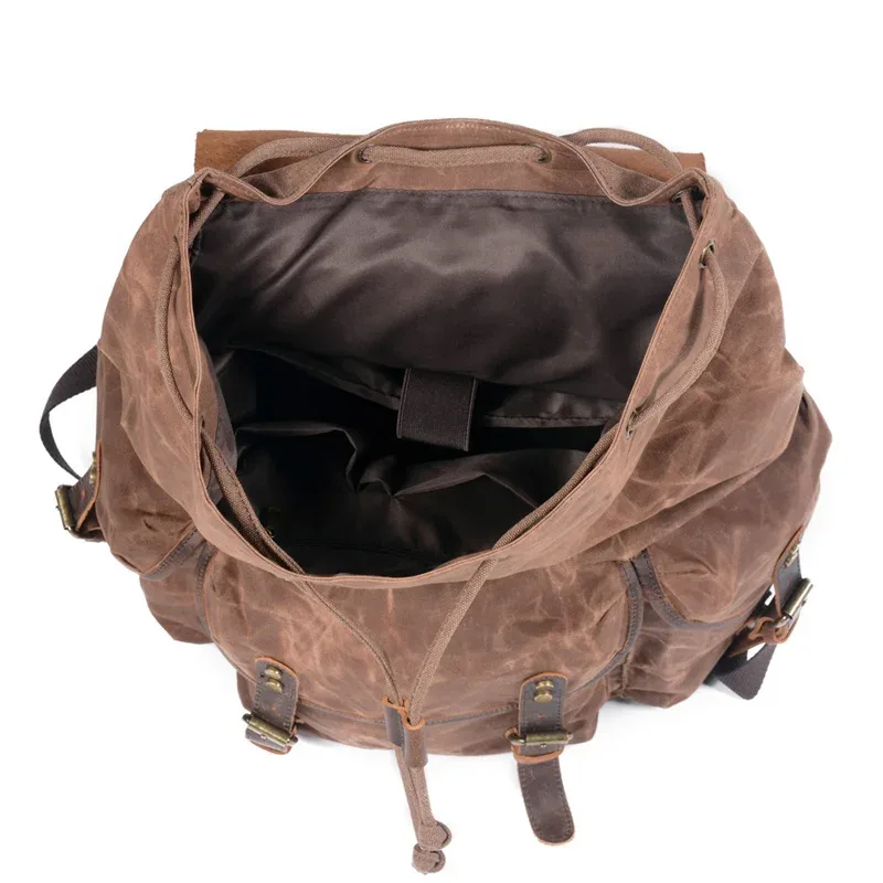 sac à dos nesitu en cuir véritable et toile cirée, pour ordinateur portable a4, coloris kaki, noir, gris, vert, pour hommes et femmes, idéal pour la randonnée et les voyages, sac de sport m6105