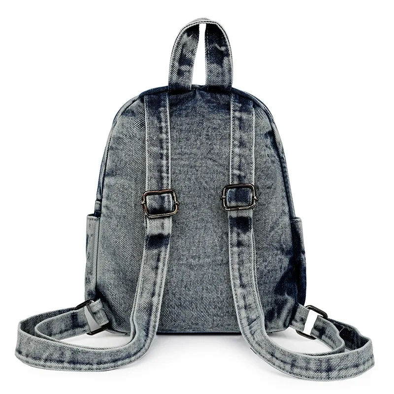 sacs à dos en denim délavé pour femmes, petits sacs de loisirs ou de voyage, style preppy, petits sacs à dos en toile, sacs de livre grill, mode
