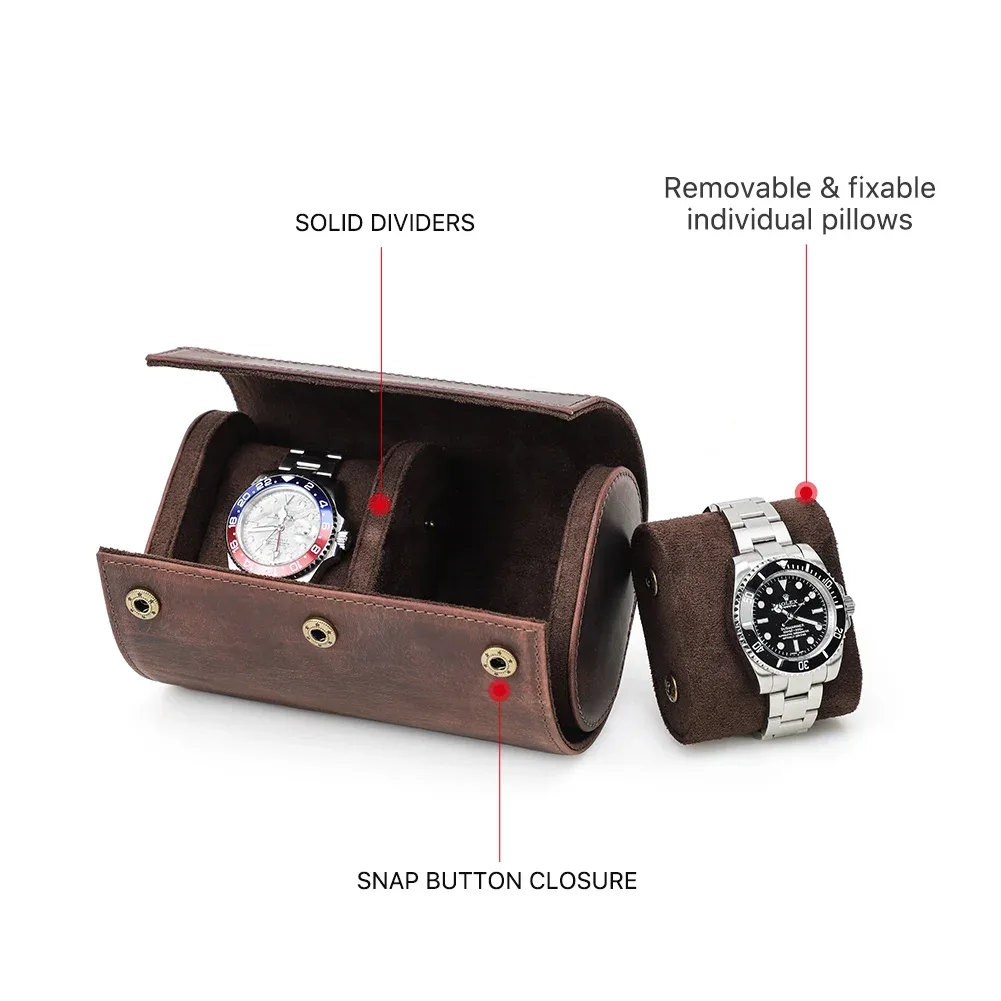 boîte à montre en cuir véritable, organisateur de rangement de montre portable rétro voyage montre rouleau étui support détachable pour hommes femmes