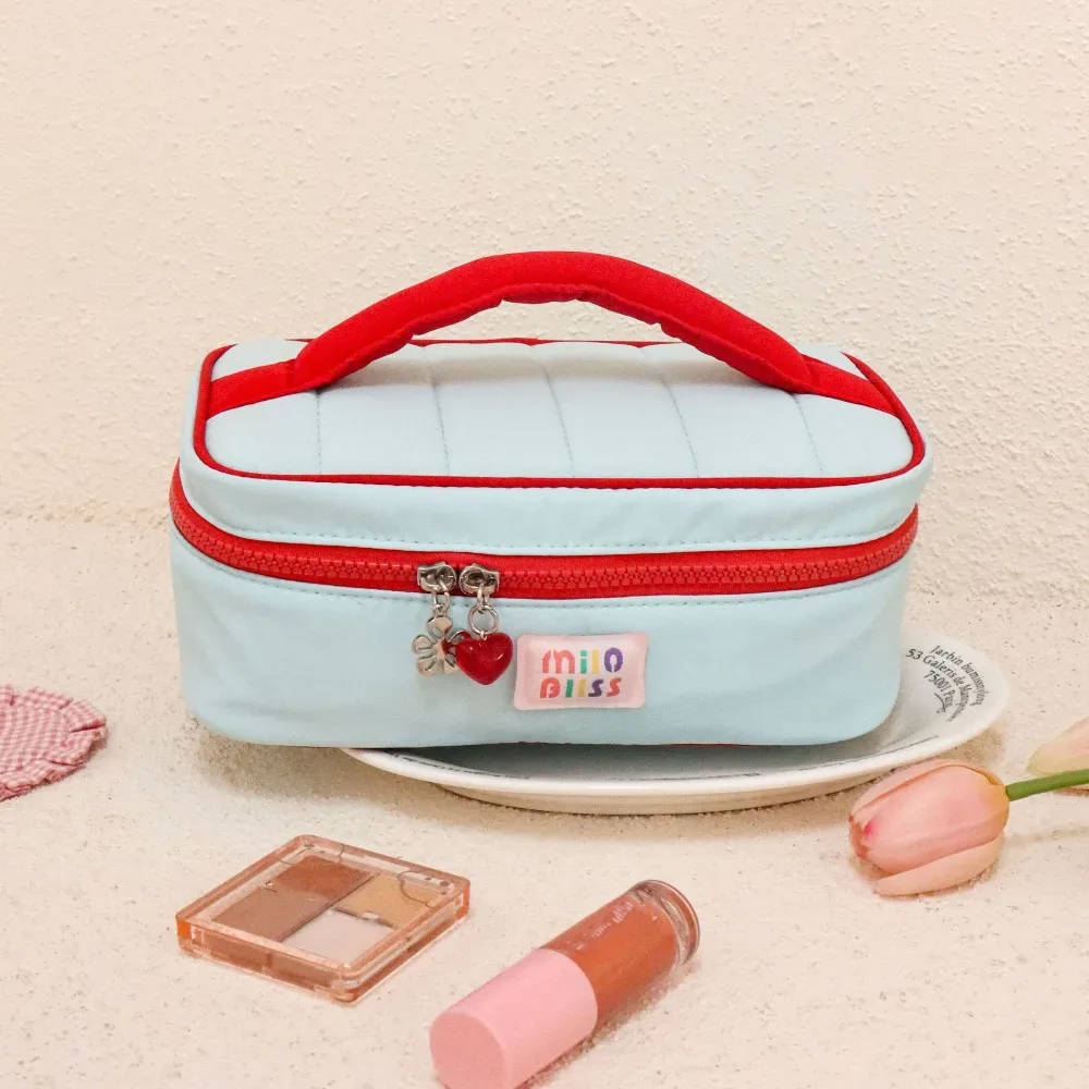 petite trousse de toilette fraîche et colorée, portable, grande capacité, sac de voyage pour cosmétiques, série pour filles, sac de rangement, couleur contrastée
