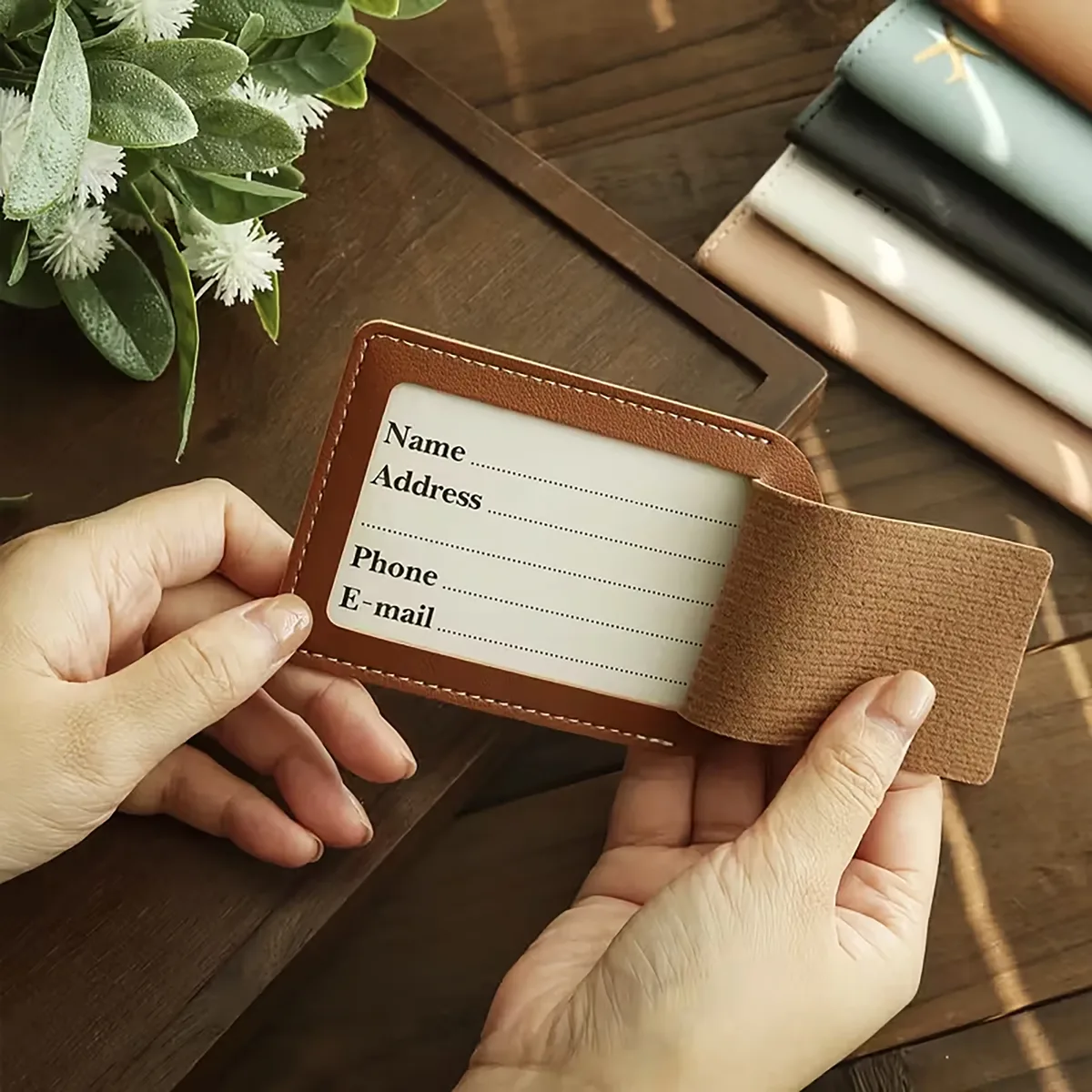 ensemble de porte-passeport et d'étiquette à bagages en similicuir pu personnalisable avec gravure au laser, bouton-pression, essentiels de voyage
