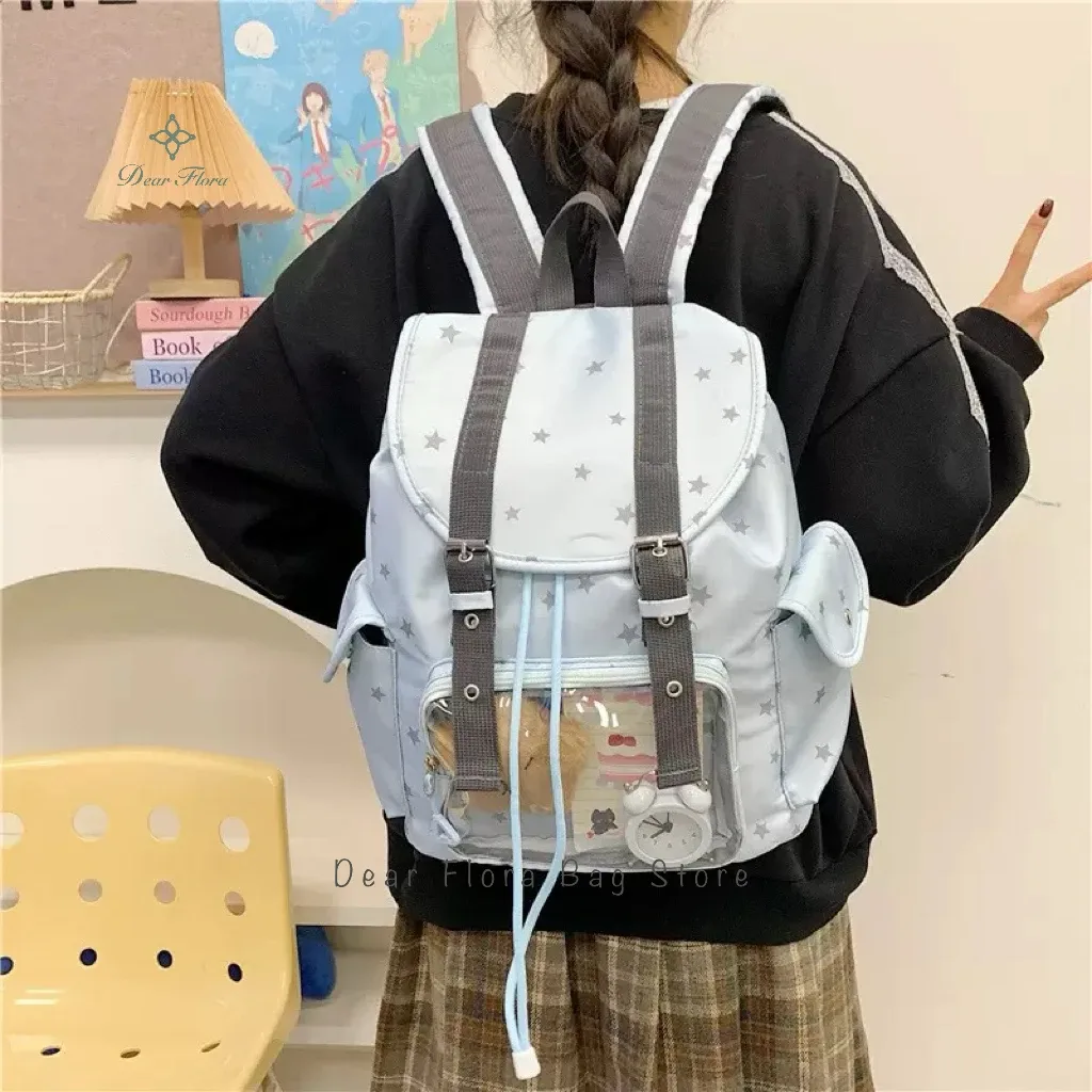 nouveau sac à dos ita bleu ciel tendance et adorable, transparent, grande capacité, pour femme, idéal pour l'école et les trajets quotidien, avec compartiment diy pour affichage personnalisé