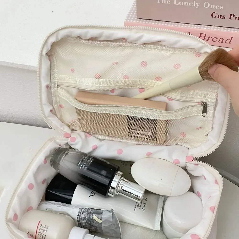 sac à cosmétiques en matériau pu, avec décoration en nœud, compartiment de rangement, trousse de toilette, sac à main multifonction à fermeture éclair, sac à maquillage, essentiel pour les voyages