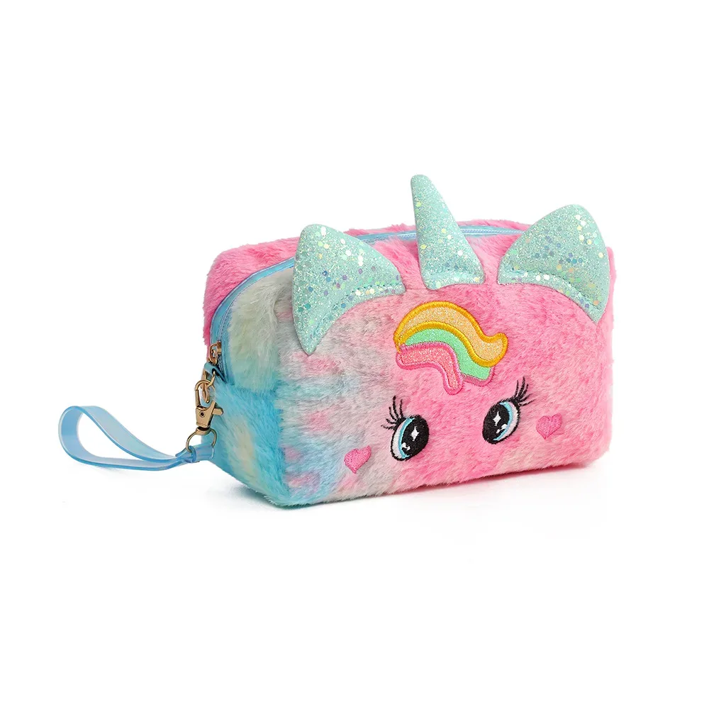 dessin animé licorne grands yeux en peluche trousse de maquillage fille mignon transporter voyage trousse de toilette étudiant papeterie stylo sac pour l'organisation de voyage