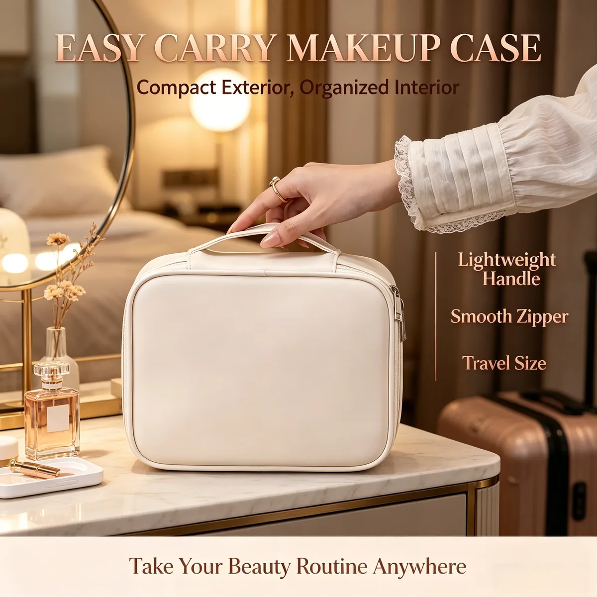 trousse de maquillage portable et étanche avec porte-pinceaux amovible, grande capacité, étui de rangement cosmétique de voyage avec séparateurs ajustables