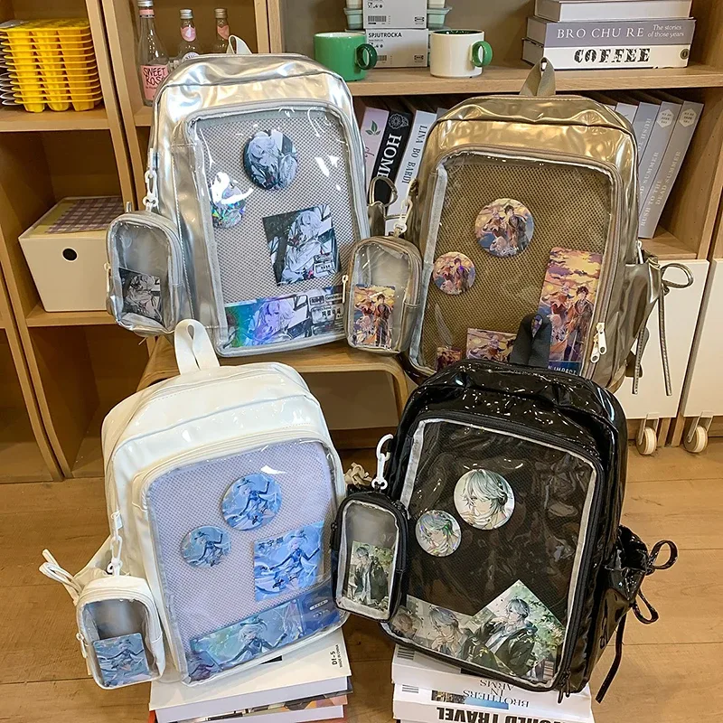 Sacs d'école pour étudiants japonais de grande taille, sac à dos Ita en cuir PU avec porte-monnaie transparent, offre spéciale