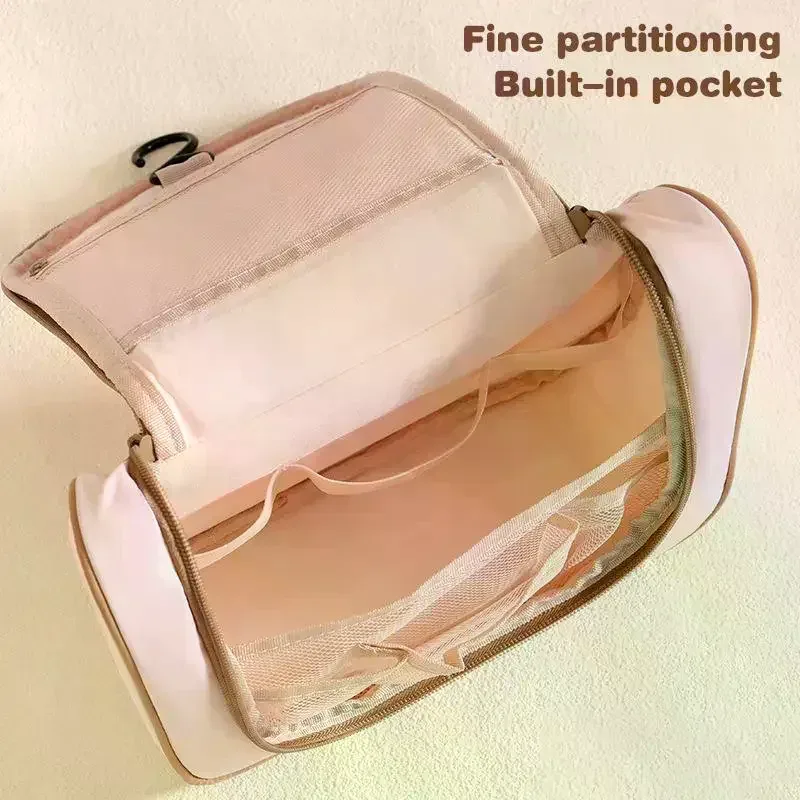 trousse de toilette brodé motif dessin animé avec compartiments séparés, sac de voyage suspendu grande capacité, organisateur de maquillage portable