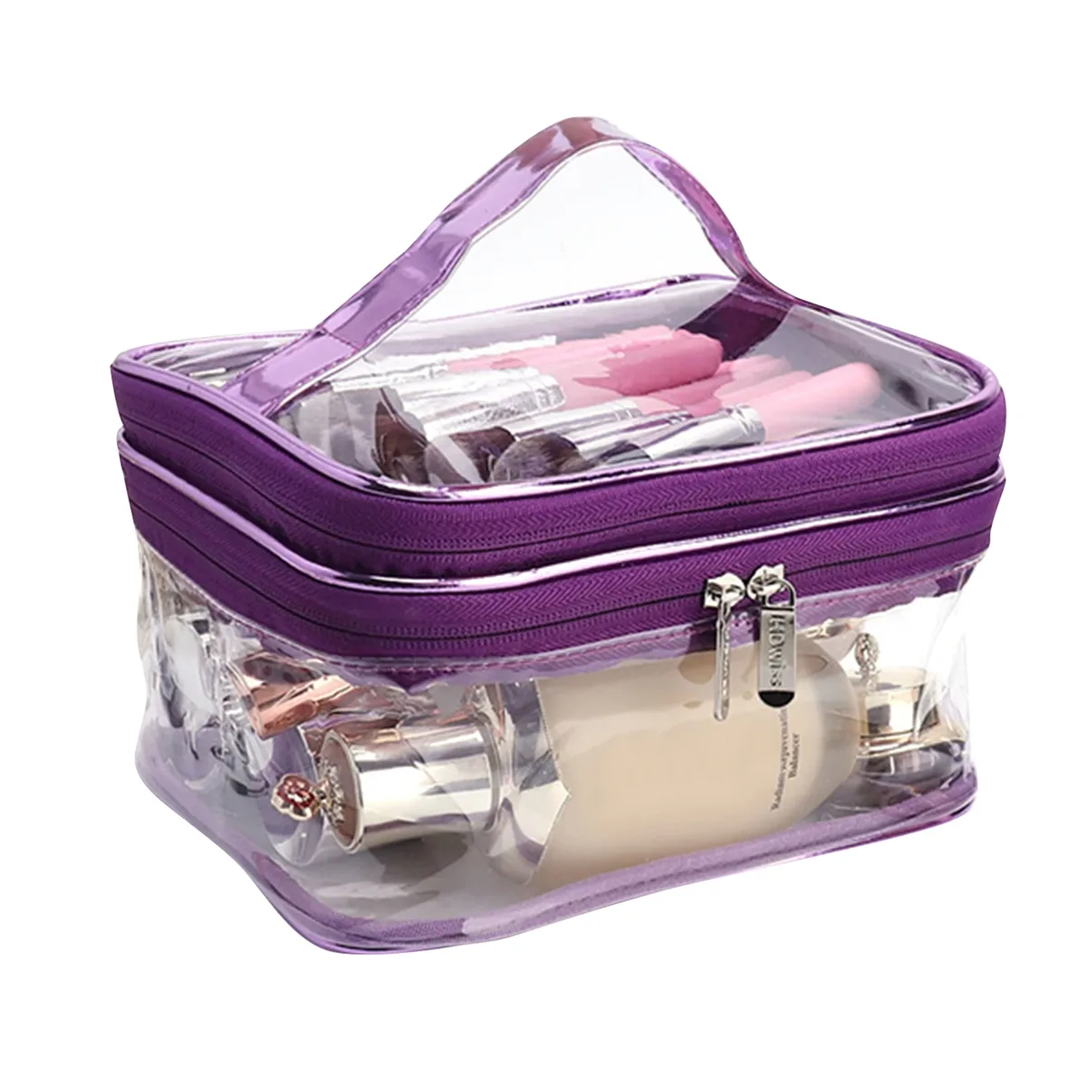 trousse de maquillage transparente avec poignée, trousse de toilette étanche portable, fournitures de rangement de voyage