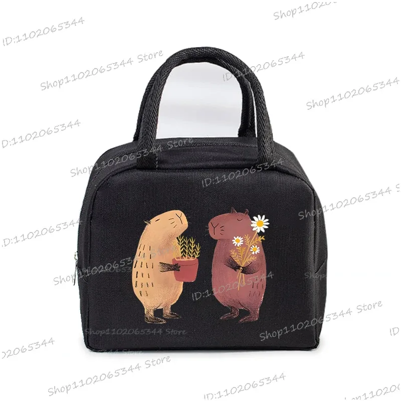 kawaii capybara design boîte à déjeuner sac de rangement femmes dessin animé capybara imprimer portable bento sacs animaux capybara amant sacs à déjeuner