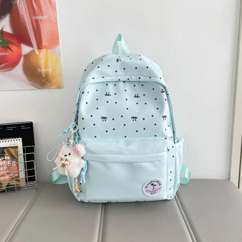 sac à main léger à motif papillon et étoiles, grande capacité, sac à bandoulière décontracté, sac à dos étudiant avec breloque, sac fourre-tout mignon