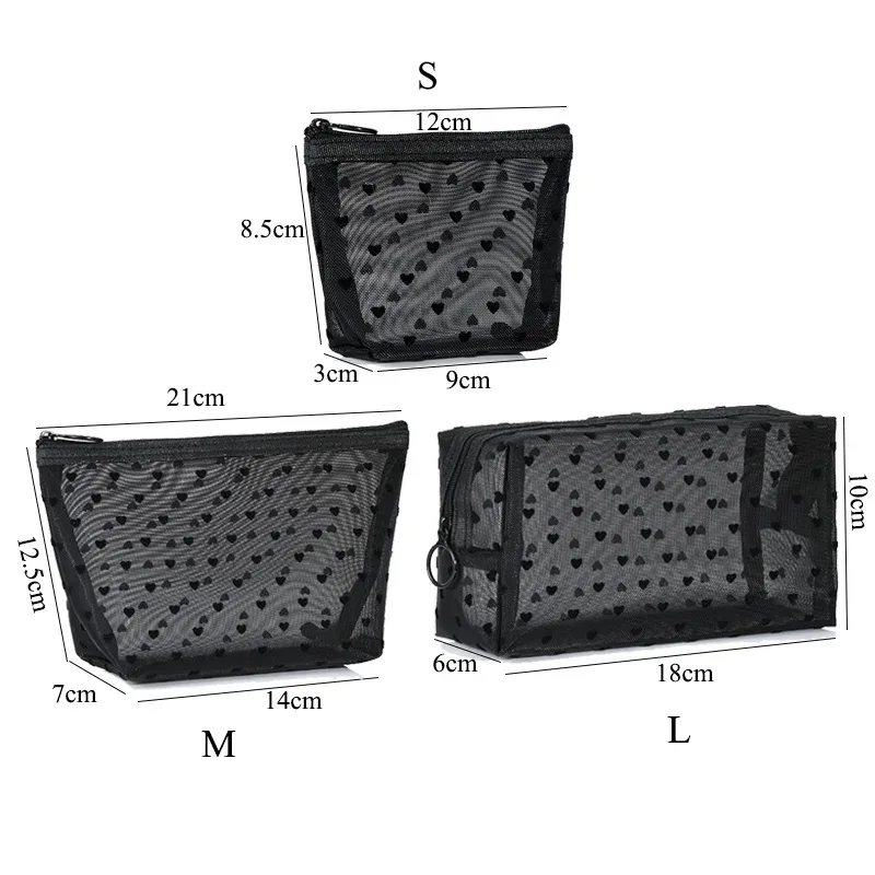 sac à cosmétiques en maille pour femmes, rangement de voyage, sac de maquillage, organisateur, pochette de maquillage portable, petite et grande trousse de toilette et de beauté