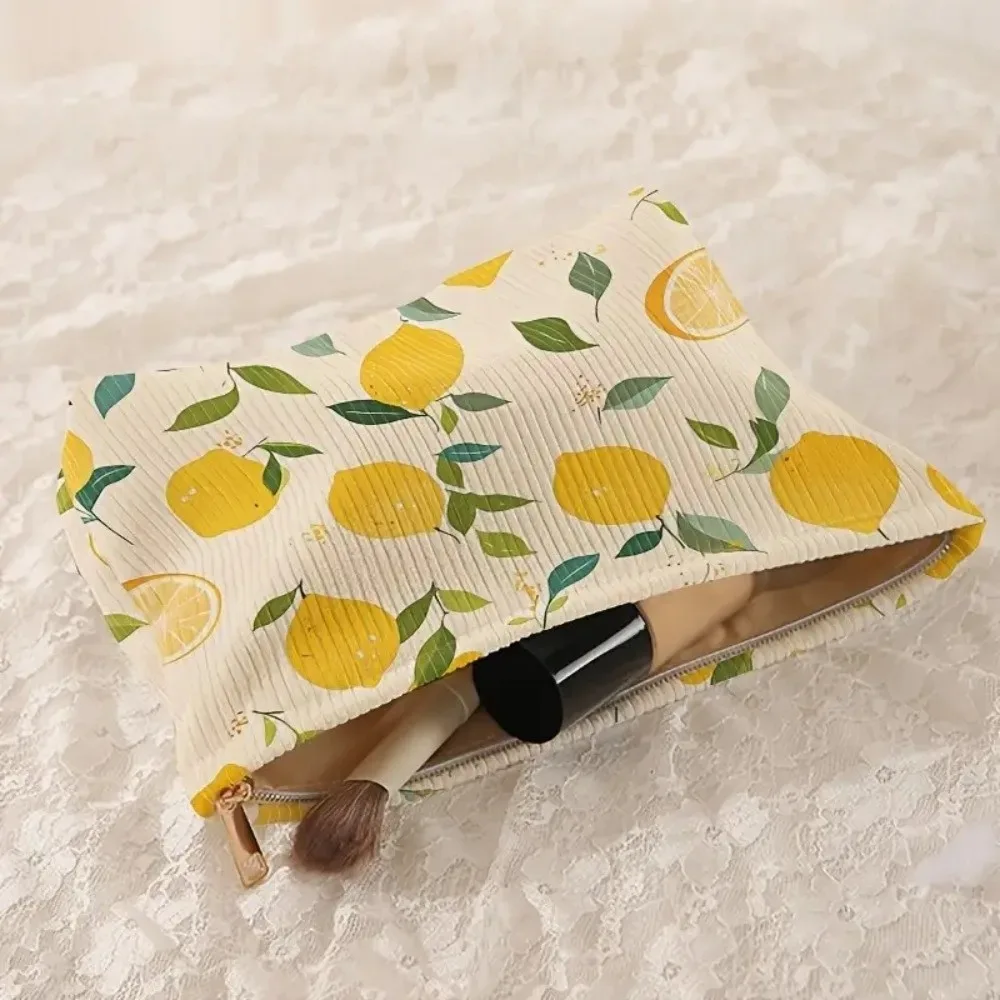 Sac à cosmétiques Portable citron jaune, Style coréen avec fermeture éclair, pochette à cosmétiques, trousse de toilette en Polyester pour voyage en plein air