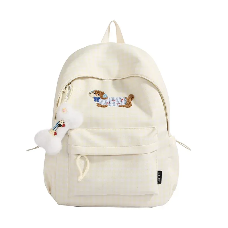 sac à dos grande capacité pour femme, style universitaire, motif chien saucisse de dessin animé coréen, sac à livres polyvalent à carreaux, loisirs et voyage