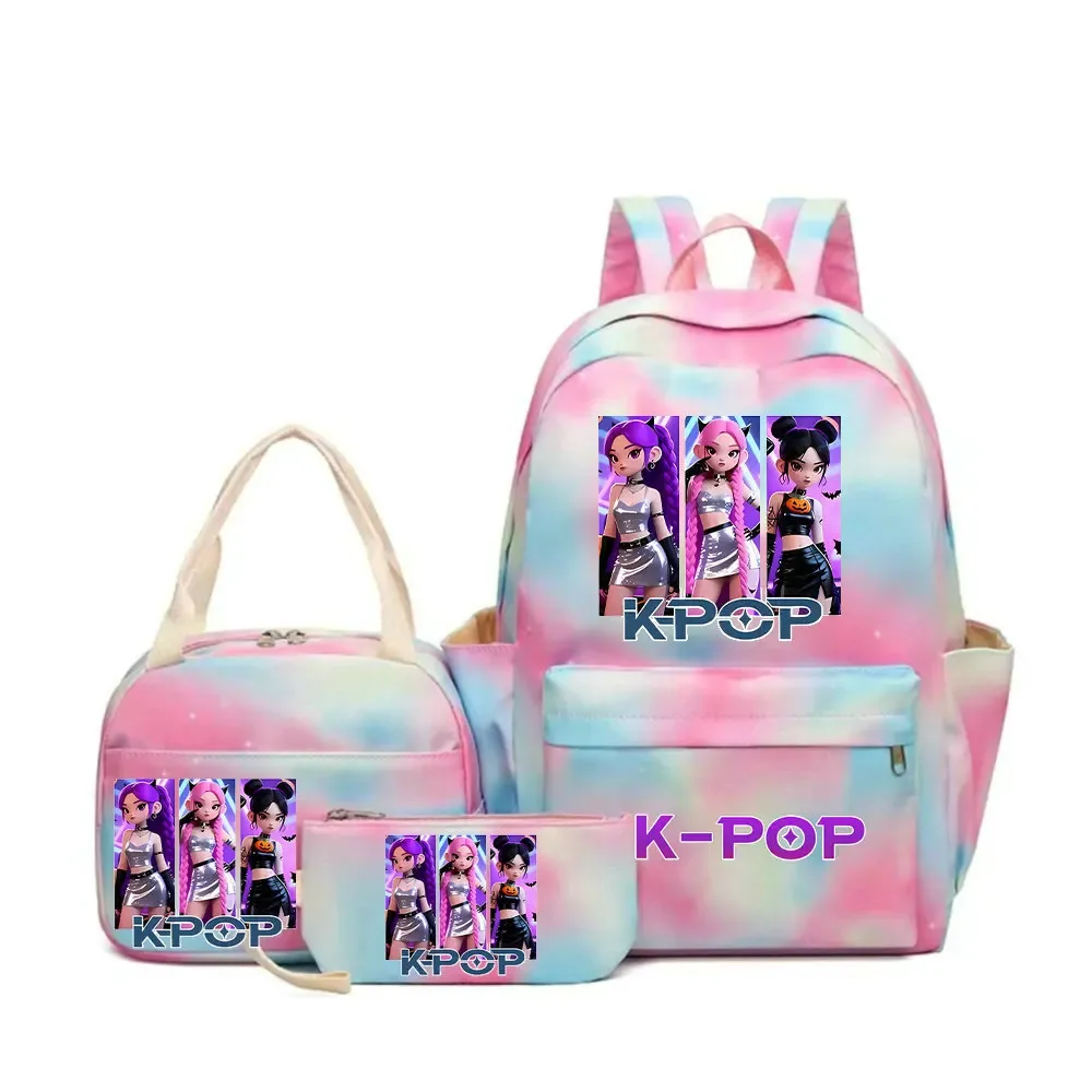 ensemble de sacs à dos scolaires pour enfants et adolescents, imprimé kpop demon hunters, sac à dos coloré pour étudiantes avec sac à lunch, 3 pièces/ensemble
