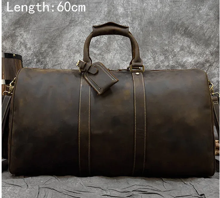 luufan-sac de voyage en cuir véritable pour homme, grande capacité, vintage, elin, cheval, homme, bagage, week-end