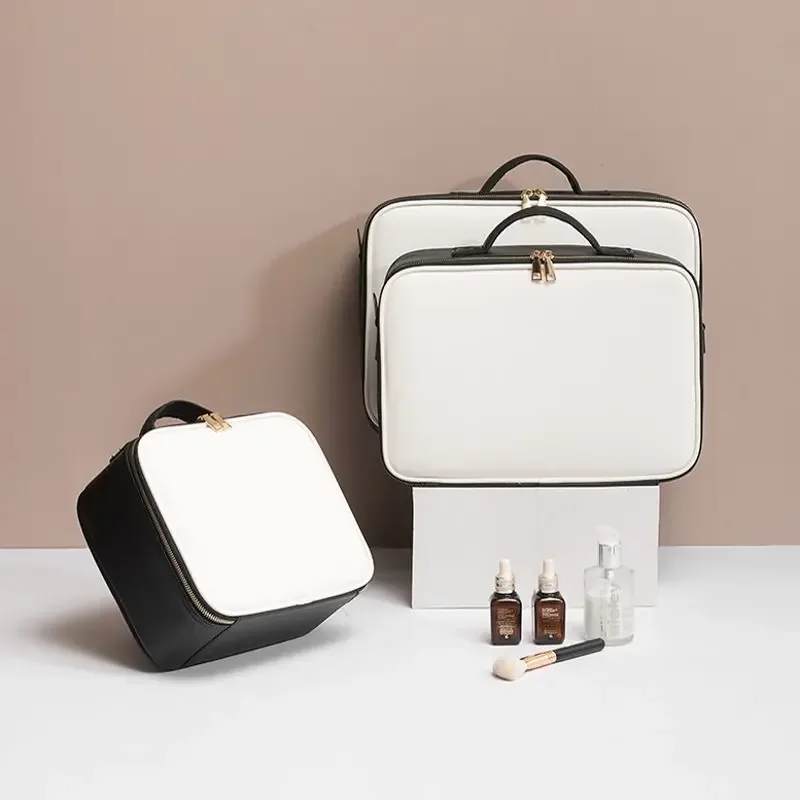 trousse de maquillage en cuir pu de grande capacité, trousse à cosmétiques professionnelle, trousse de maquillage étanche, trousse de beauté, essentiel de la présidence, nouveau