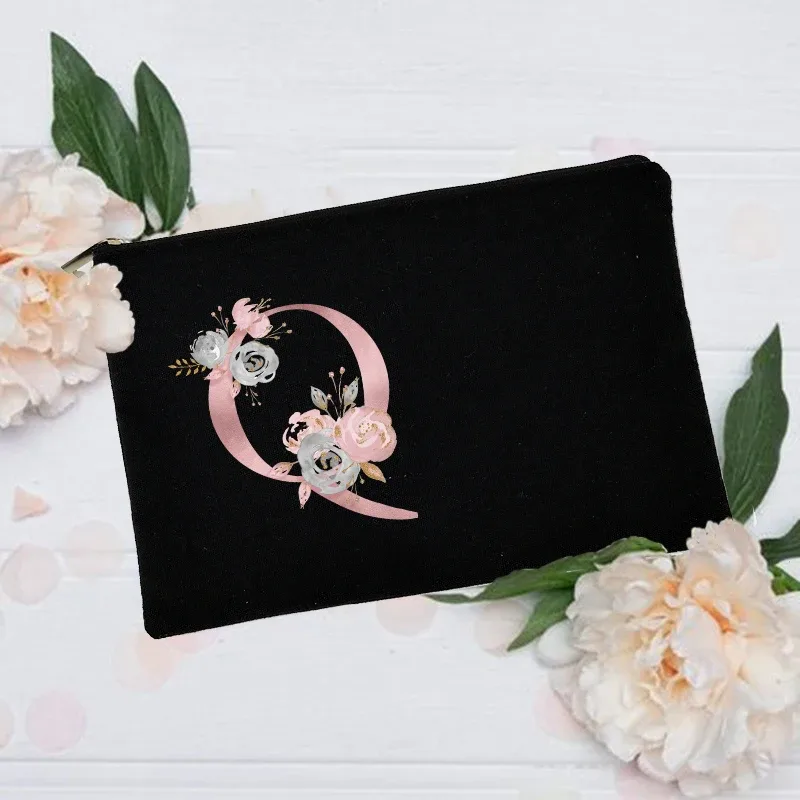 trousse de maquillage personnalisée avec nom initial, trousse à cosmétiques de mariée, pochette de toilette monogramme en toile, cadeaux pour demoiselle d'honneur, sacs de maquillage