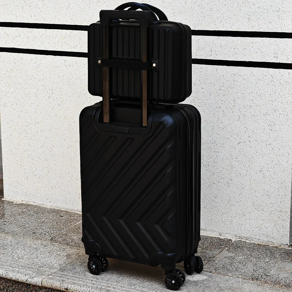 2 pièces, boîtier de chariot de 20 pouces et combinaison de valise de 14 pouces, roue universelle, chariot télescopique, grande capacité, rangement en couches, valise, valise d'embarquement, valise de transport légère, matériau de coque en abs de haute qualité, fermeture à glissière durable