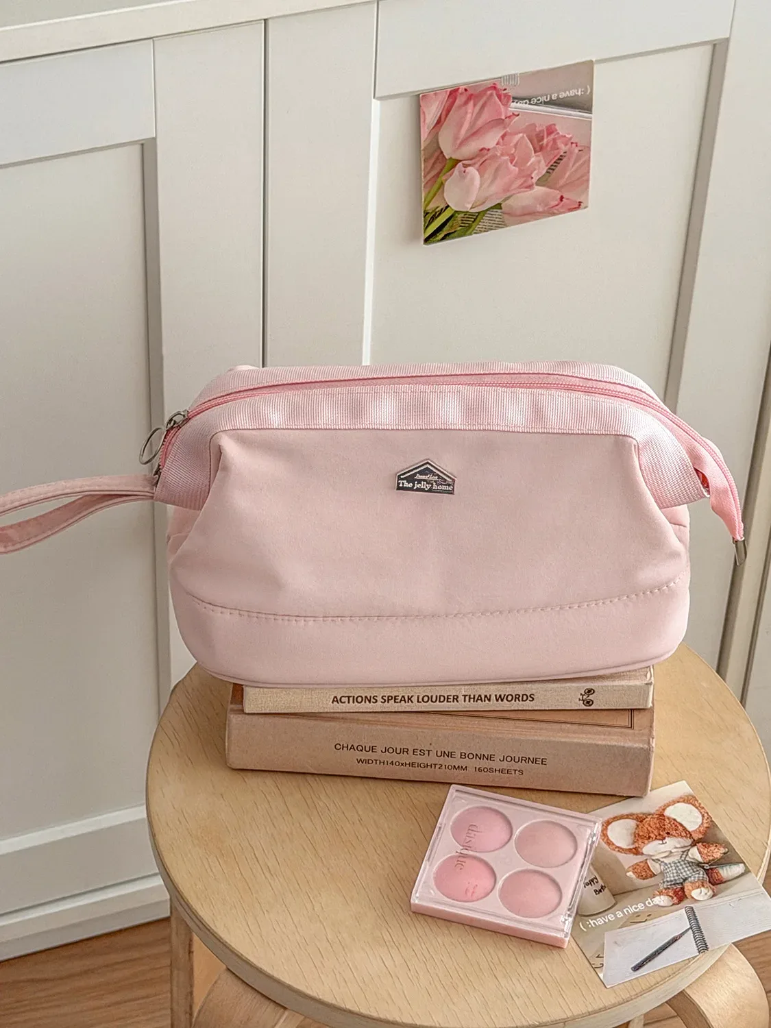 trousse de maquillage yt grande capacité à ouverture large, simple et élégante, avec compartiments, sac de rangement cosmétique, trousse de toilette