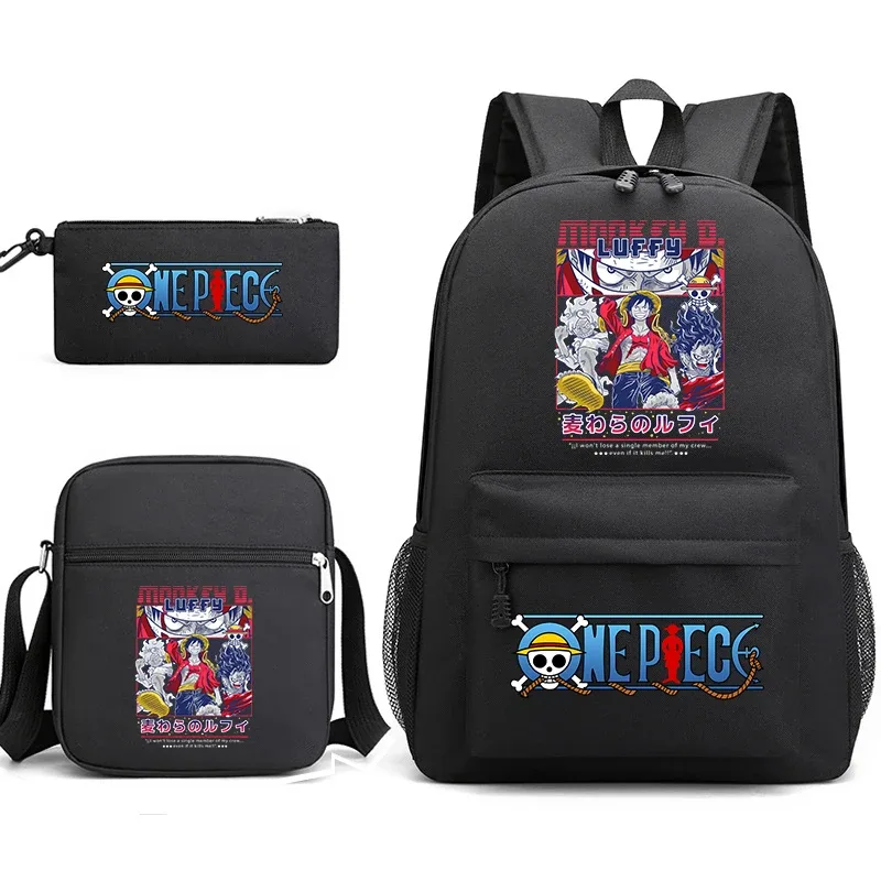 ensemble de sacs à dos d'école 3 en 1 one piece luffy anime pour garçons et filles avec trousse à crayons et sac à bandoulière