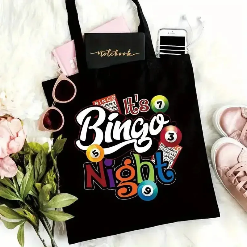 sac fourre-tout de nuit de bingo coloré et élégant, grande capacité, thème de bingo ludique, parfait pour les fêtes, les voyages et le shopping, cadeau de bingo