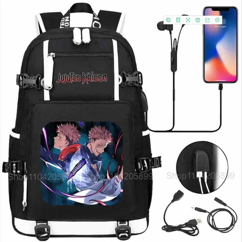 sacs à dos jujutsu kaisen, mochila anime, cartable pour étudiants et adolescents, sac à dos décontracté pour hommes et femmes avec charge usb, sac à dos pour ordinateur portable, voyage en plein air