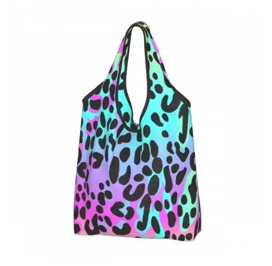 sac de courses pliable imprimé léopard coloré pour hommes et femmes, sac fourre-tout portable, sacs d'épicerie recyclables, extérieur, taille unique